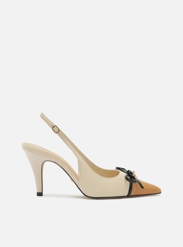 Scarpin Branco Couro Salto Médio Slingback Laço
