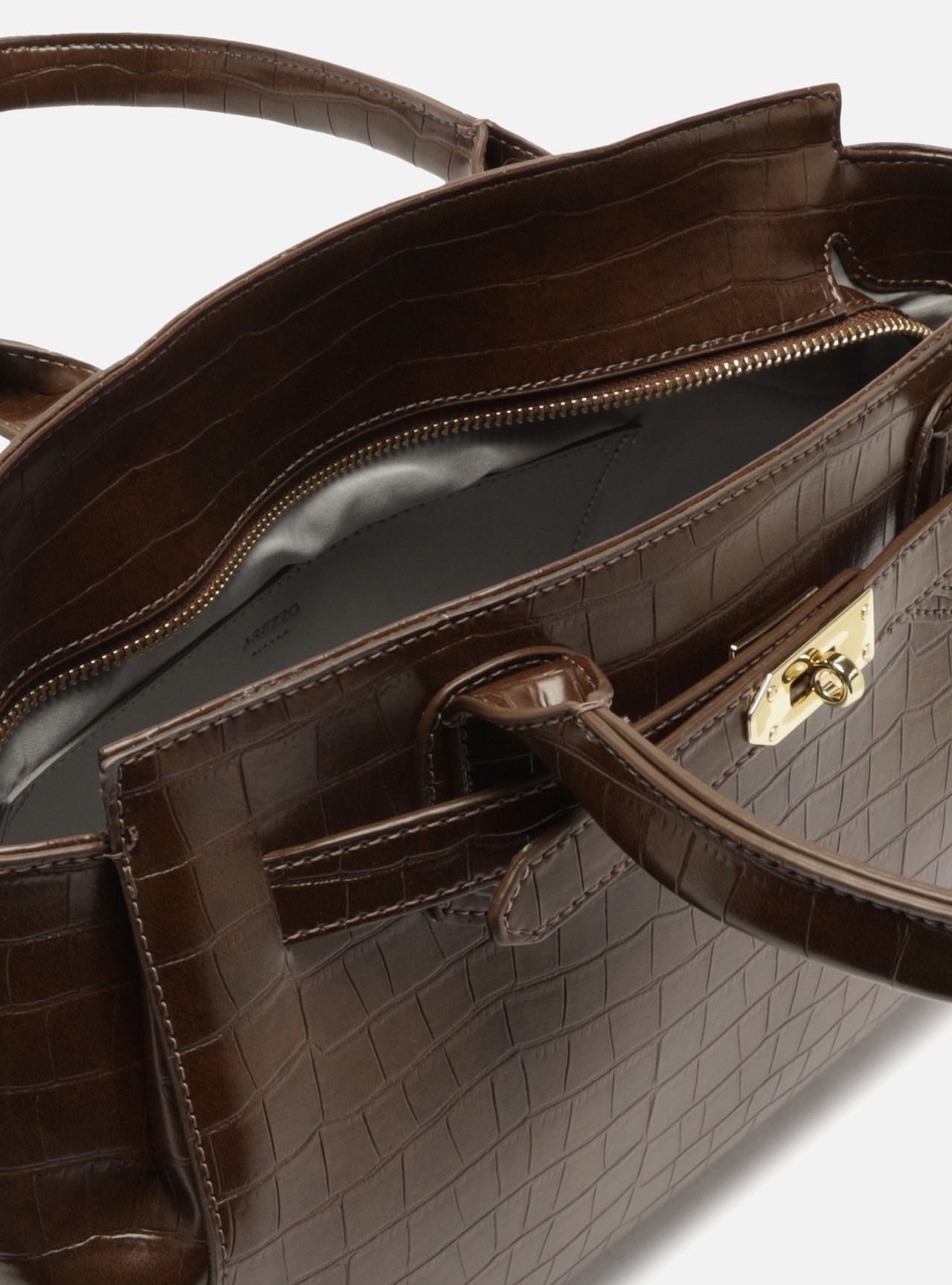 Bolsa Tote Marrom Média Croco Metais Dourados — foto 4