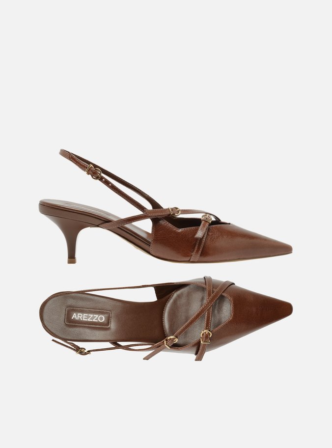 Scarpin Marrom Couro Salto Médio Slingback Amélia