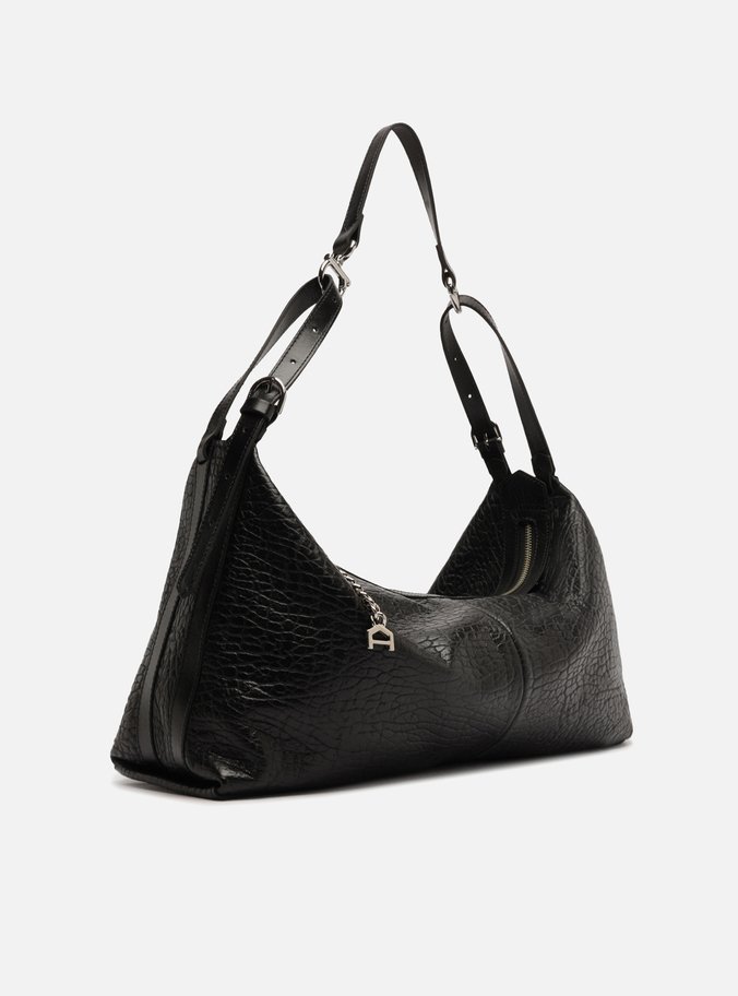 Bolsa Hobo Preta Couro Grande Fivelas