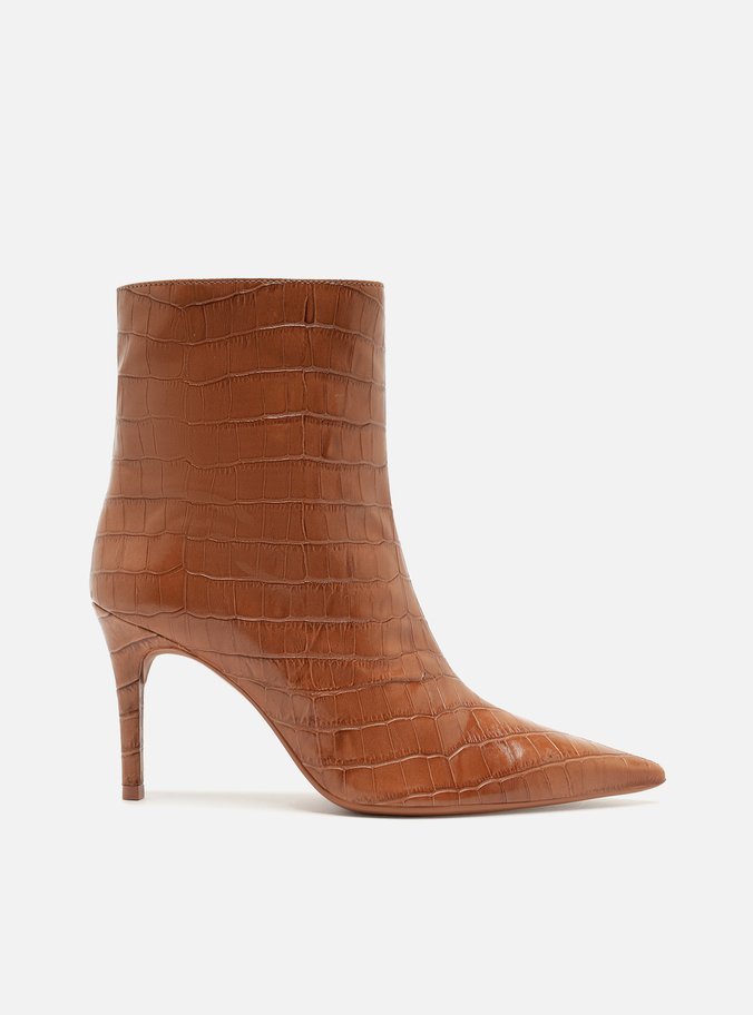 Bota Marrom Croco Cano Médio Salto Fino