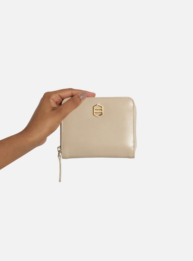 Carteira Off White Couro Pequena Zíper Metal