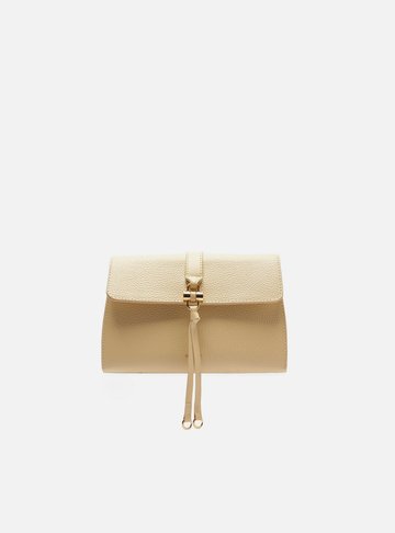 Bolsa Tiracolo Bege Pequena Metal Tiras Frontais