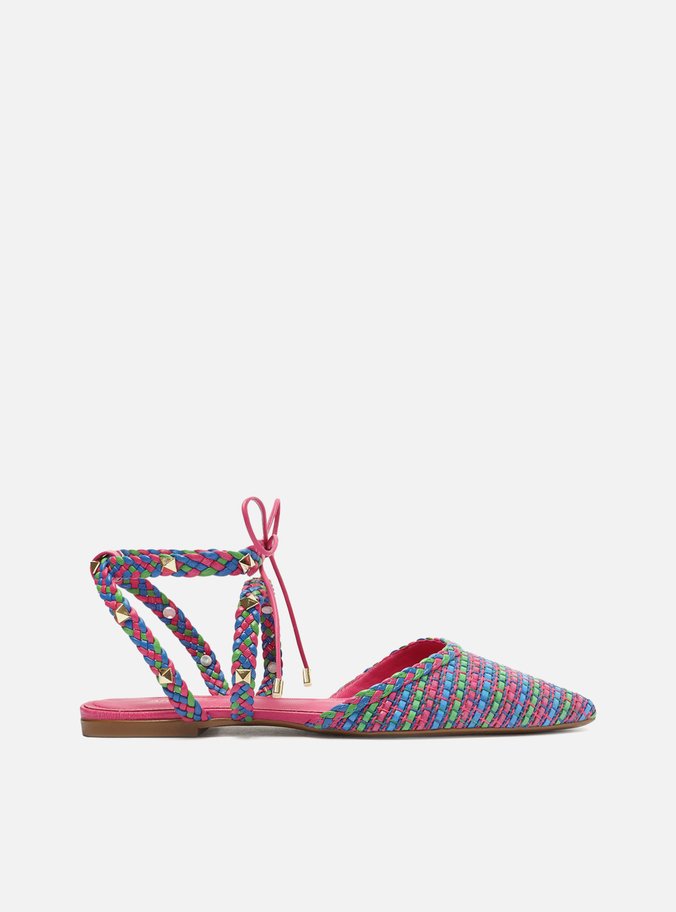 Scarpin Rosa Rasteiro Bico Fino Trançado