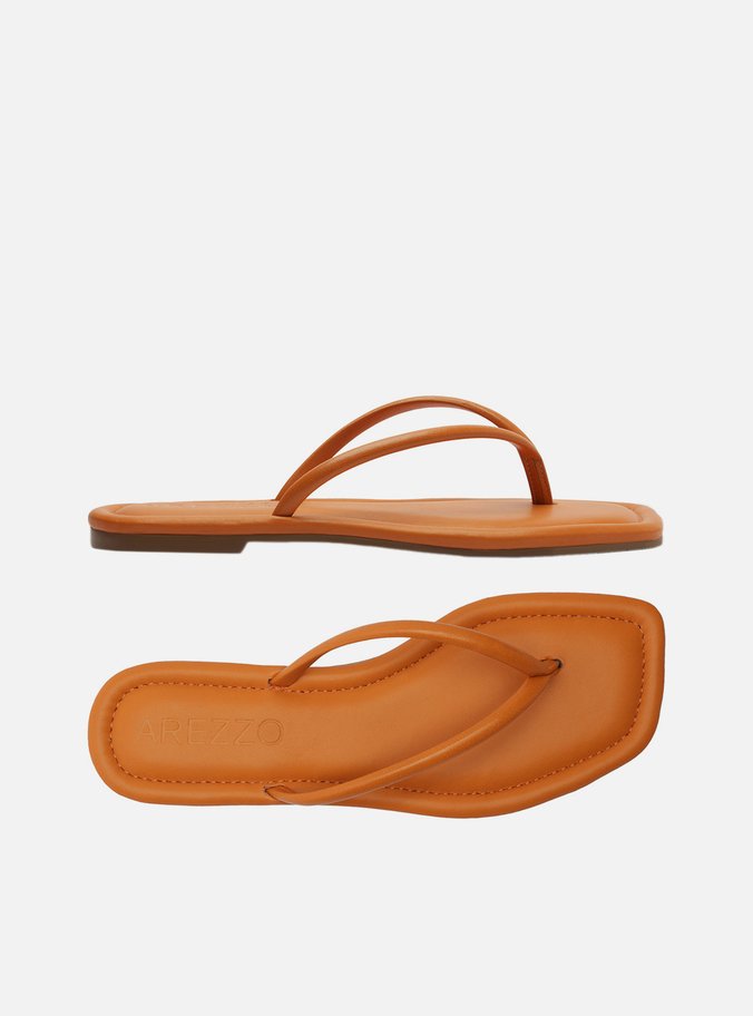 Rasteira Laranja Flip Flop Bico Quadrado