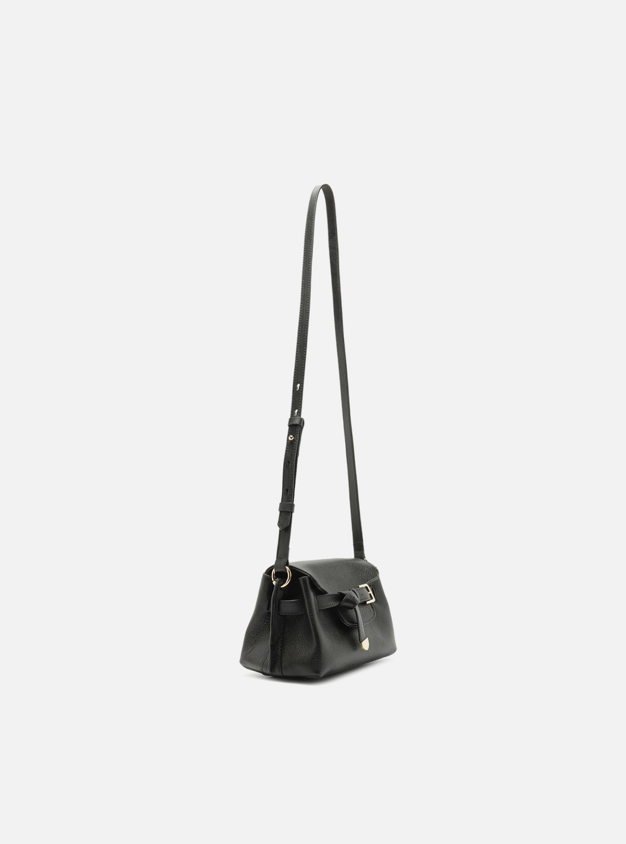 Bolsa Tiracolo Preta Couro Pequena Fivela Dourada — foto 5