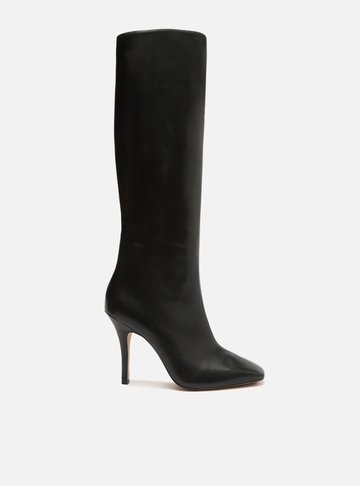 Bota Preta Couro Cano Longo Bico Quadrado Hailey