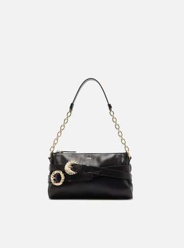 Arezzo — Bolsa Shoulder Preta Couro Pequena Corrente