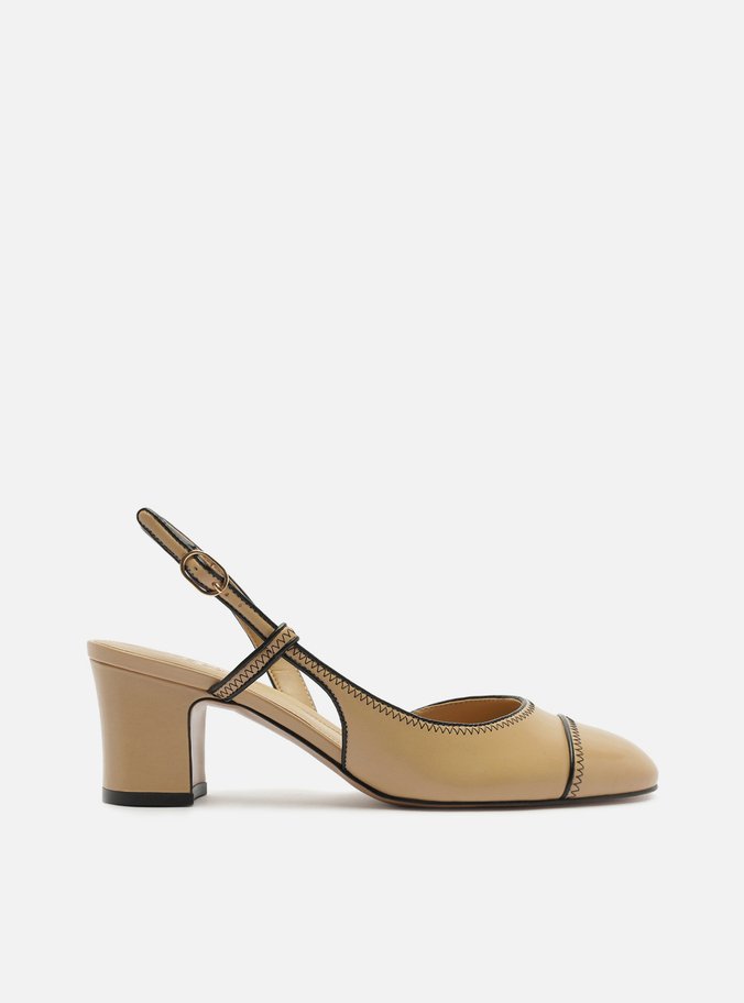 Scarpin Nude Salto Bloco Fivela Slingback