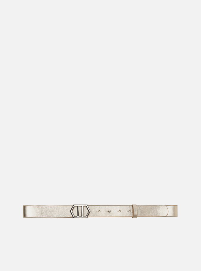 Cinto Cintura Dourado Couro Fivela Hexagonal