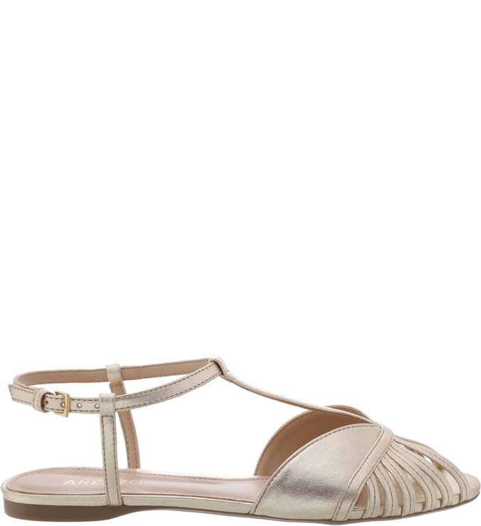 Sandália Rasteira Peep Toe Platino