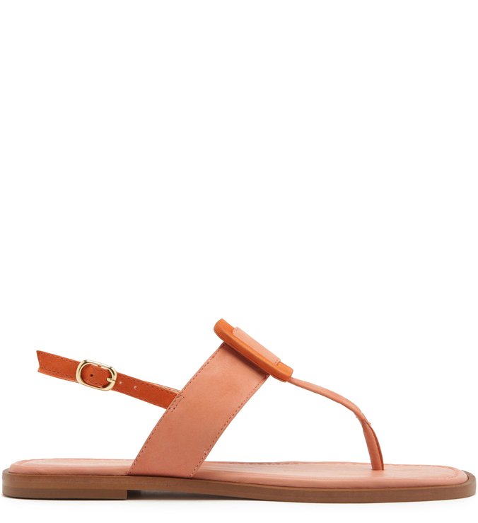 Rasteira Nobuck Fivela New Salmon e Mandarine