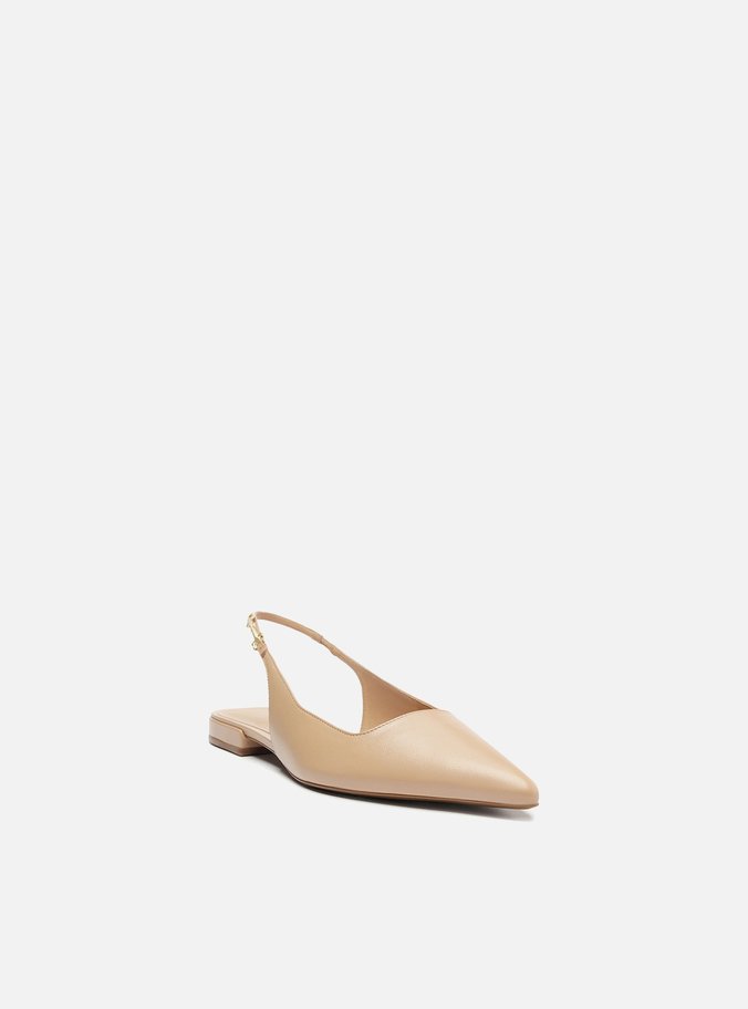 Sapatilha Bege Couro Slingback Detalhe Metal