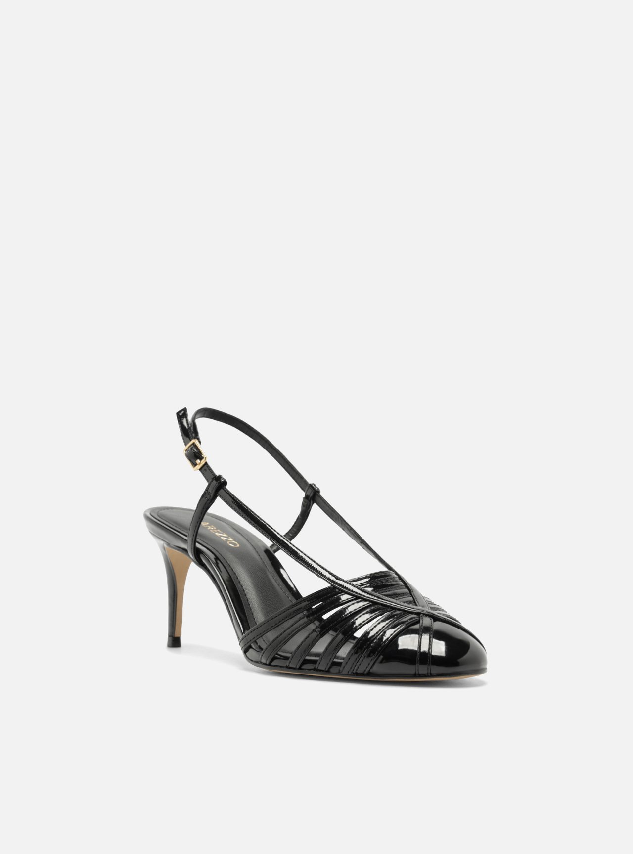 Scarpin Preto Verniz Salto Kitten Tira Contínua — foto 2