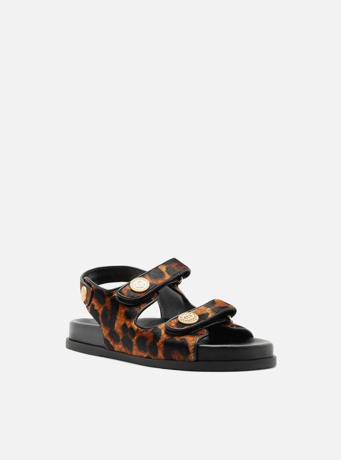Sandália Papete Animal Print Tiras Velcro