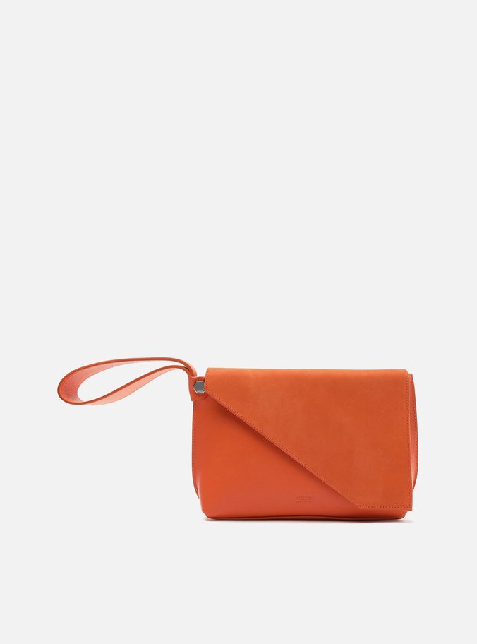 Bolsa Clutch Laranja Couro Média Geométrica