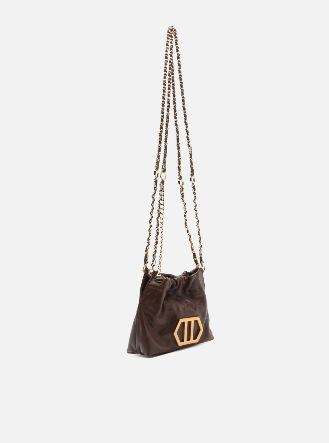 Bolsa Tiracolo Marrom Couro Pequena Corrente Dourada — foto 5