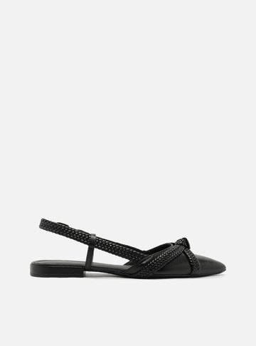 Sapatilha Preta Bico Fino Slingback Nó