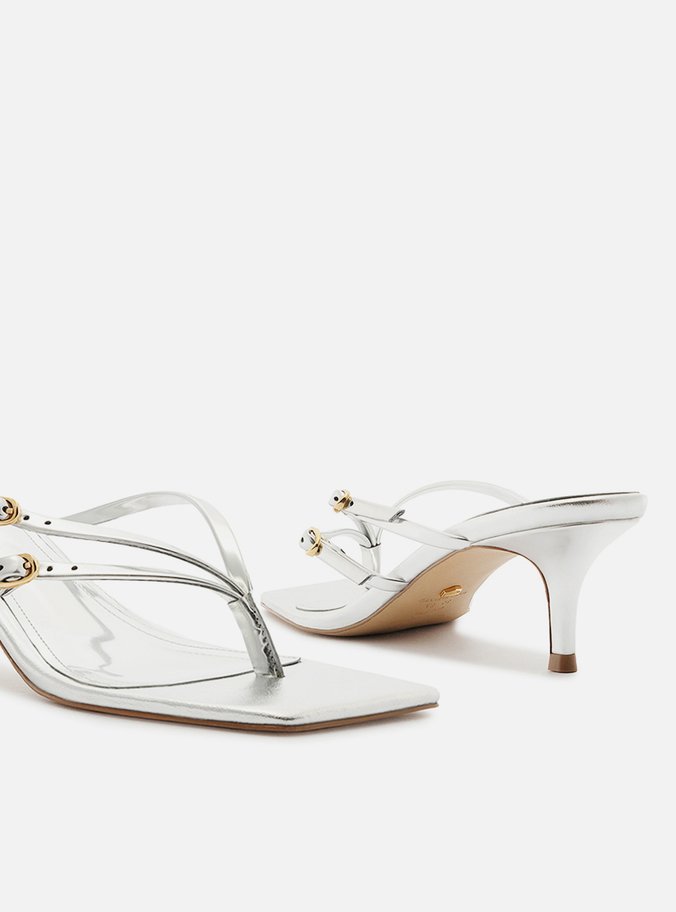 Tamanco Prata Bico Quadrado Flip Flop