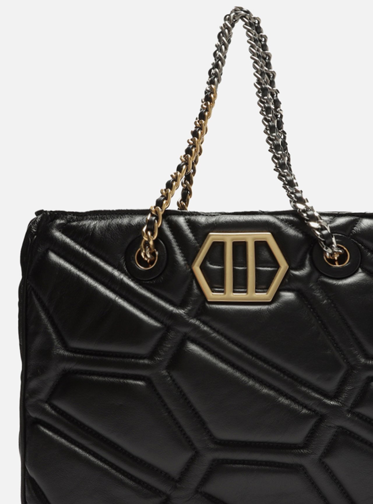 Bolsa Shopping Preta Couro Emma Grande Corrente — foto 6