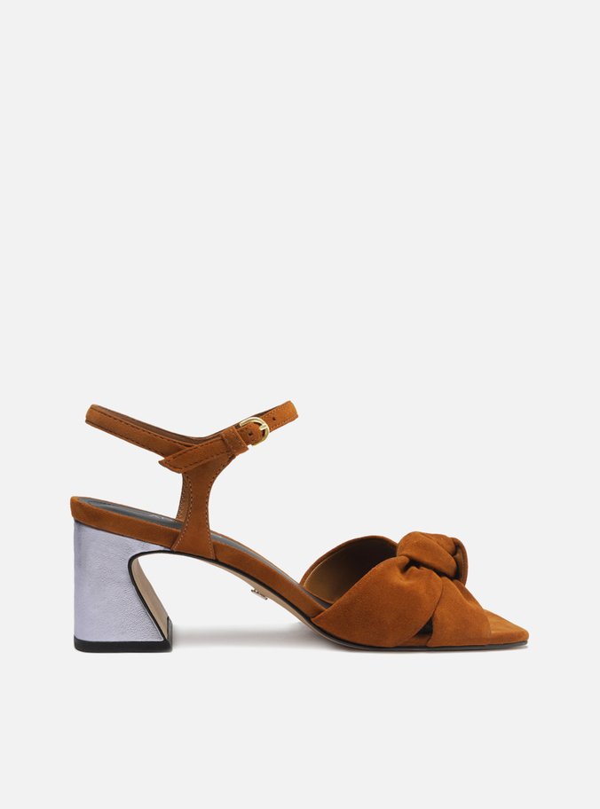 Sandália Marrom Suede Salto Médio Flare Nó