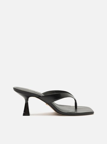 Tamanco Preto Couro Salto Fino Flip Flop