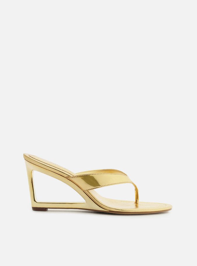 Tamanco Dourada Salto Geométrico Flip Flop