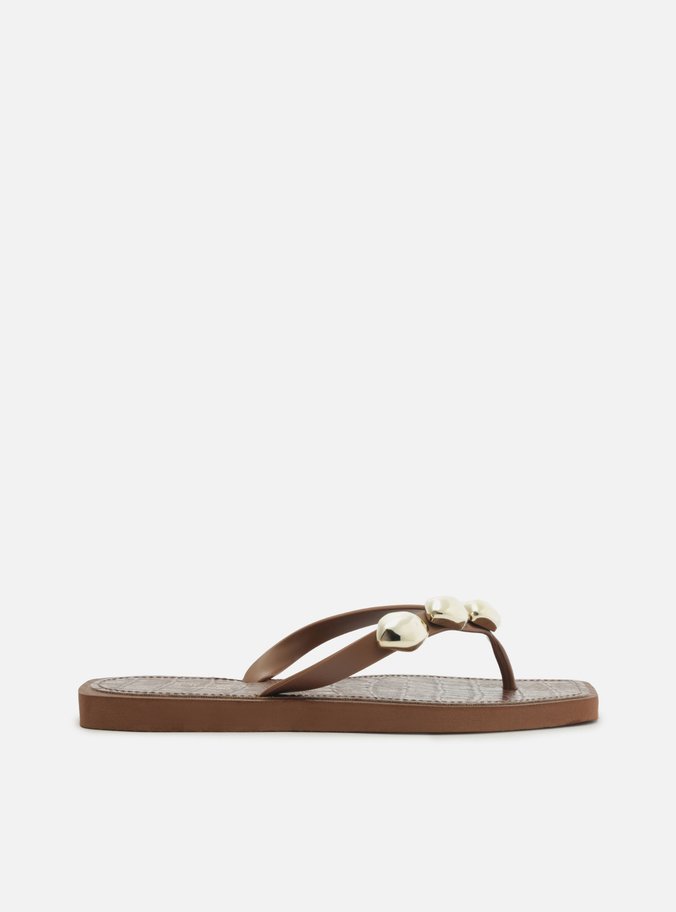 Chinelo de Dedo Marrom Croco Square Metais