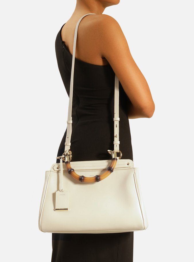 Bolsa Tote Off-White Couro Grande Alça Bambu