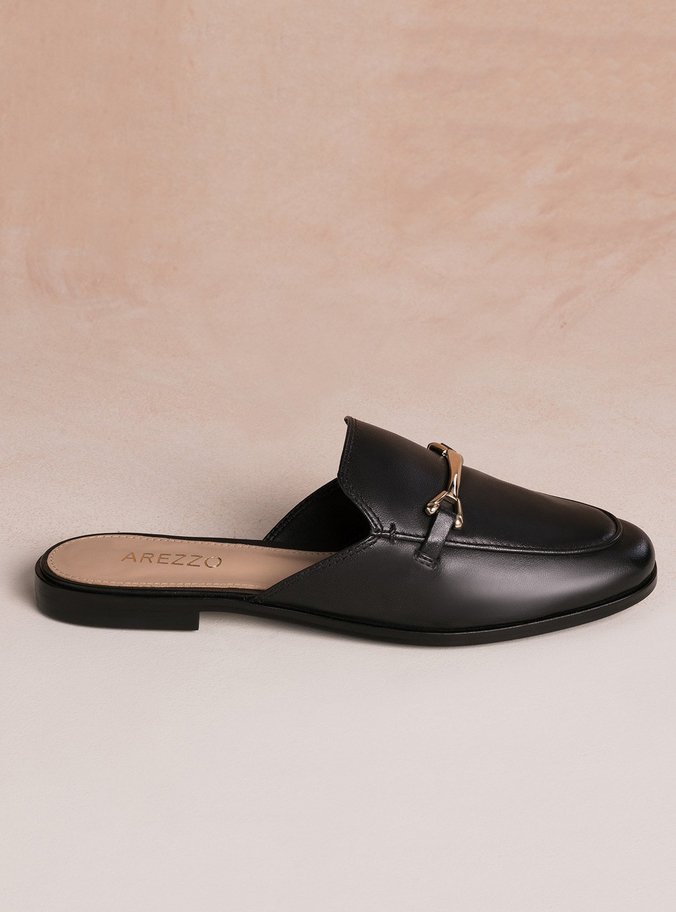 Mule Mocassim Couro Preto