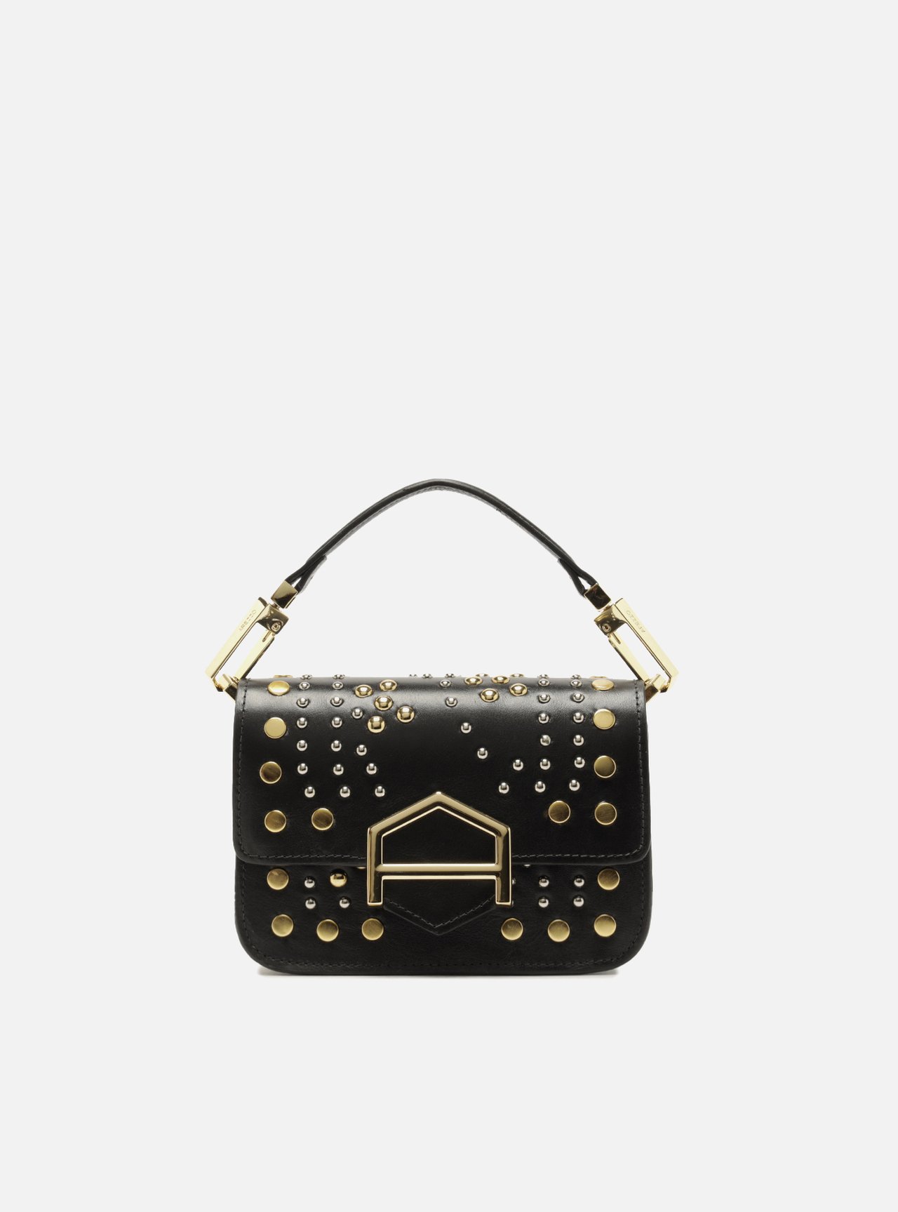 Bolsa Pequena Preta Couro Fecho Dourado Corrente — foto 1