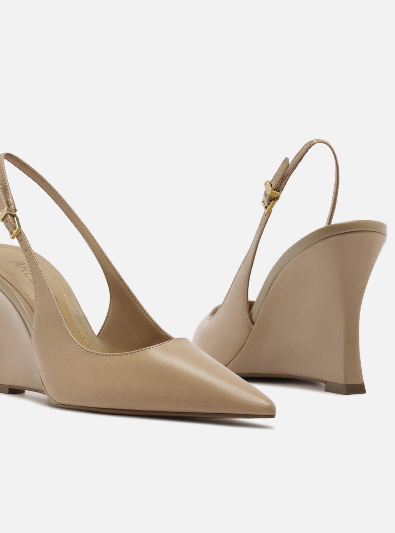 Scarpin Bege Rosado Couro Salto Alto Anabela Slingback — foto 4