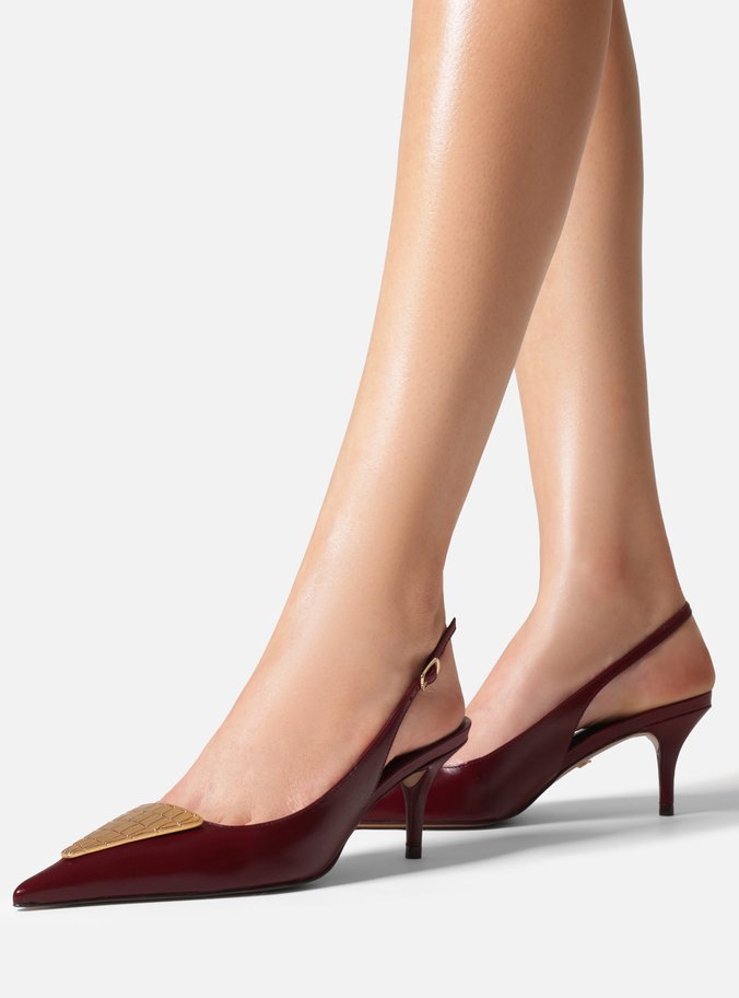 Scarpin Bordô Couro Salto Fino Metais Slingback