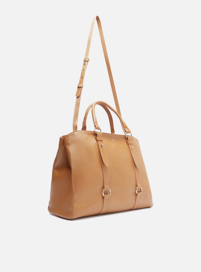 Bolsa Tote Marrom Couro Grande Tiras