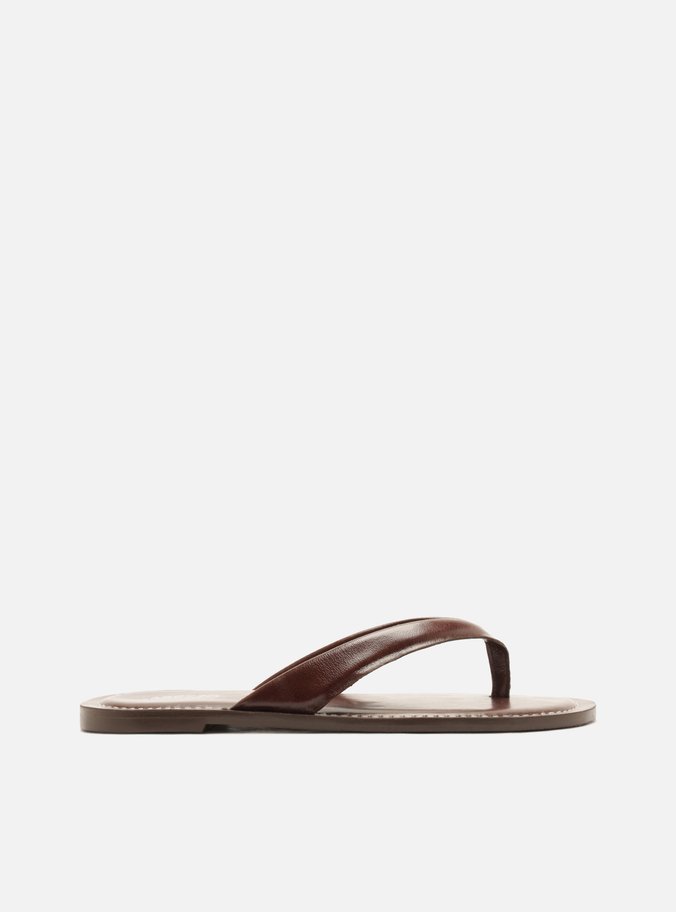 Chinelo Rasteiro Marrom Couro