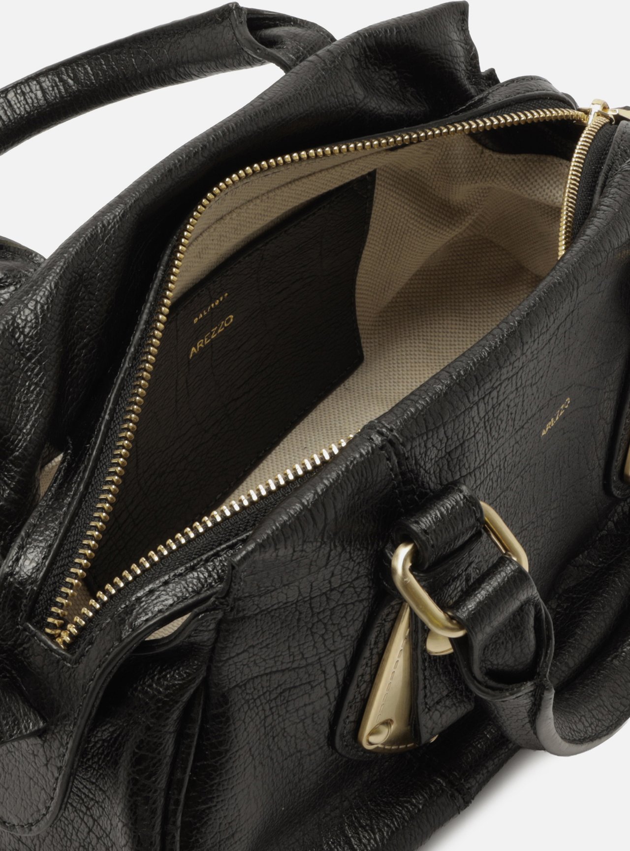 Bolsa Tote Preta Couro Pequena Metais — foto 4