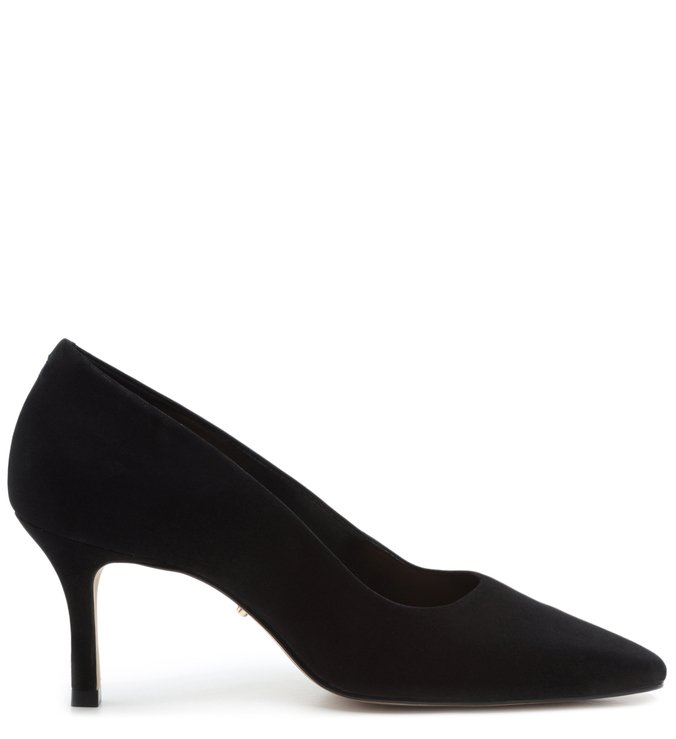 Scarpin Nobuck Salto Médio Fino Bico Quadrado Preto