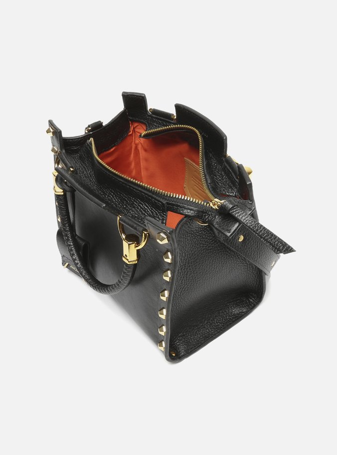 Bolsa Tote Preta Couro Abbraccio Média Tachas