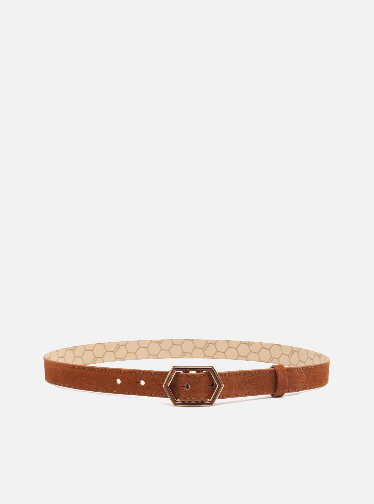 Cinto Marrom Couro Fino Fivela Hexagonal — foto 1