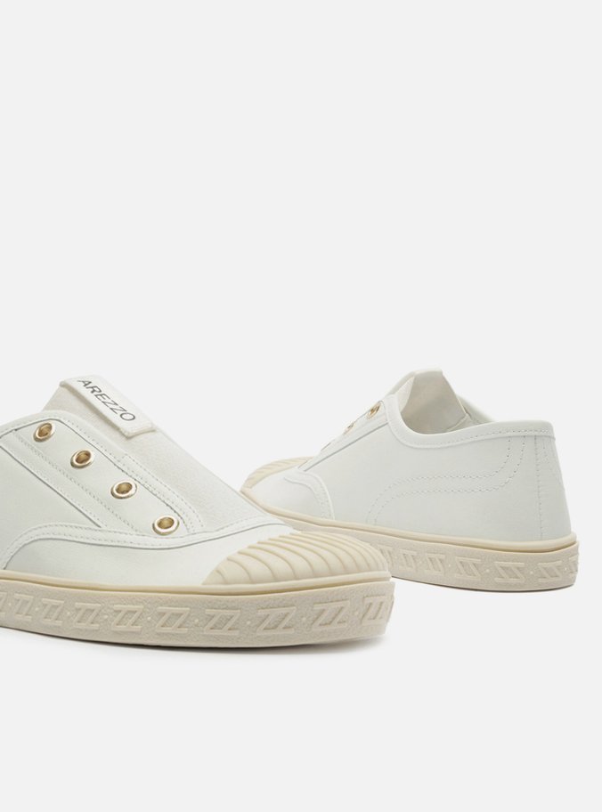Tênis Slip On Branco Couro Sola Baixa Elástico