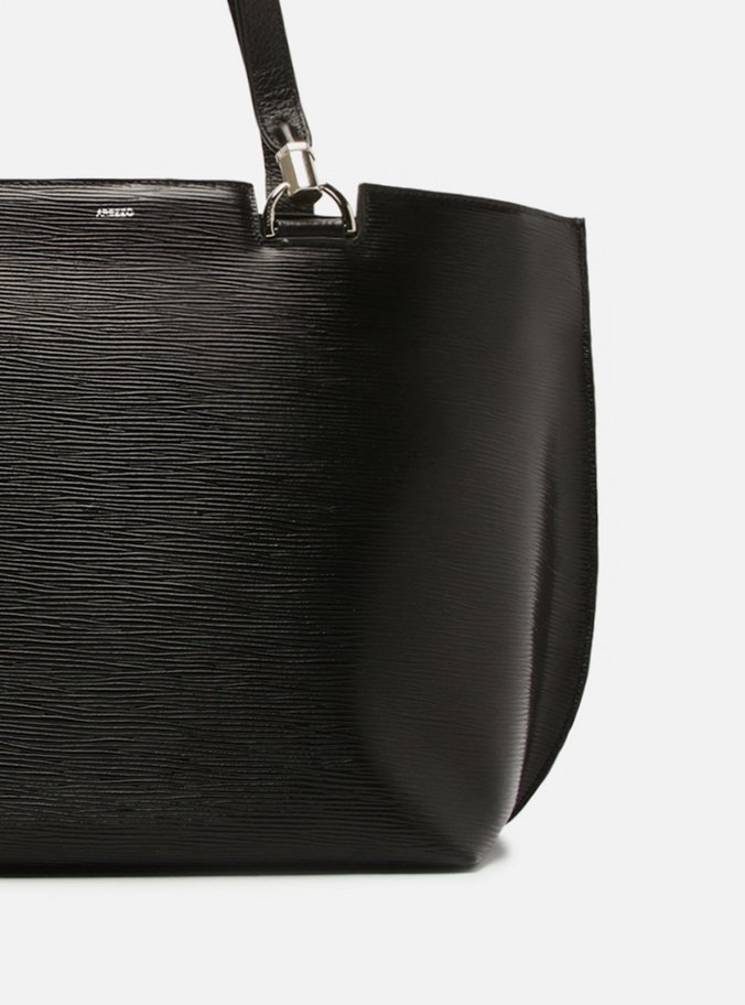 Bolsa Shopping Preta Couro Abraccio Wave Grande