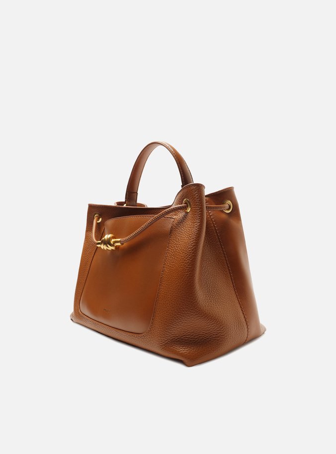 Bolsa Tote Marrom Couro Média Nó Metal