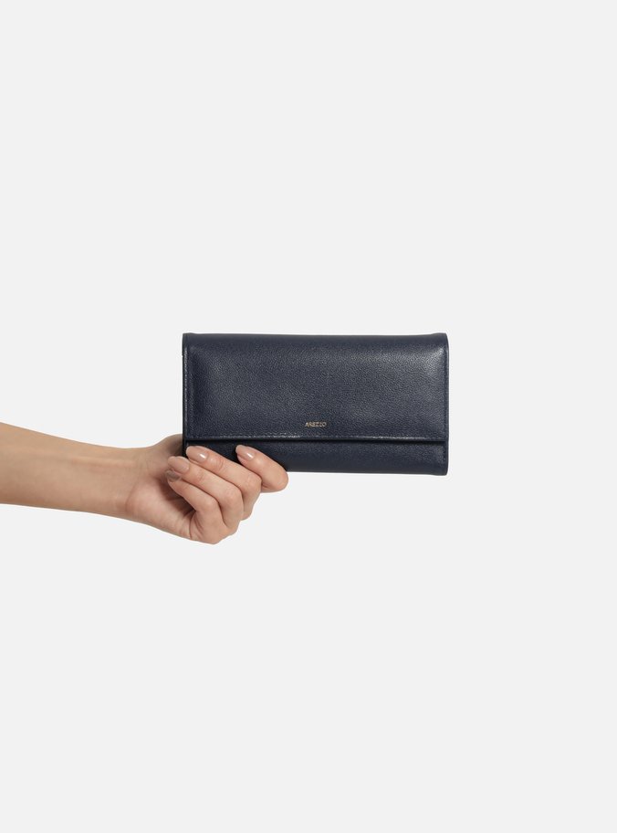 Carteira Azul Couro Grande Básica