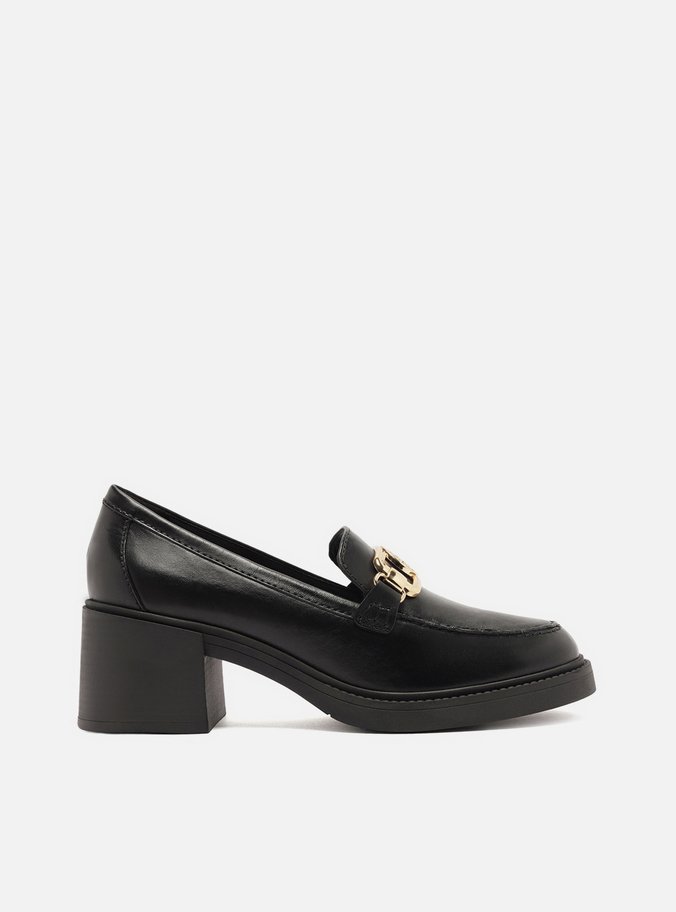 Mocassim Preto Couro Salto Bloco