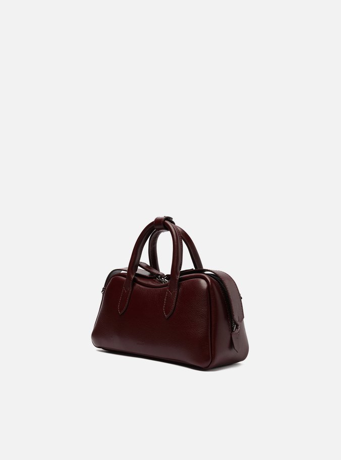 Bolsa Tiracolo Vinho Couro Pequena Zíper Duplo