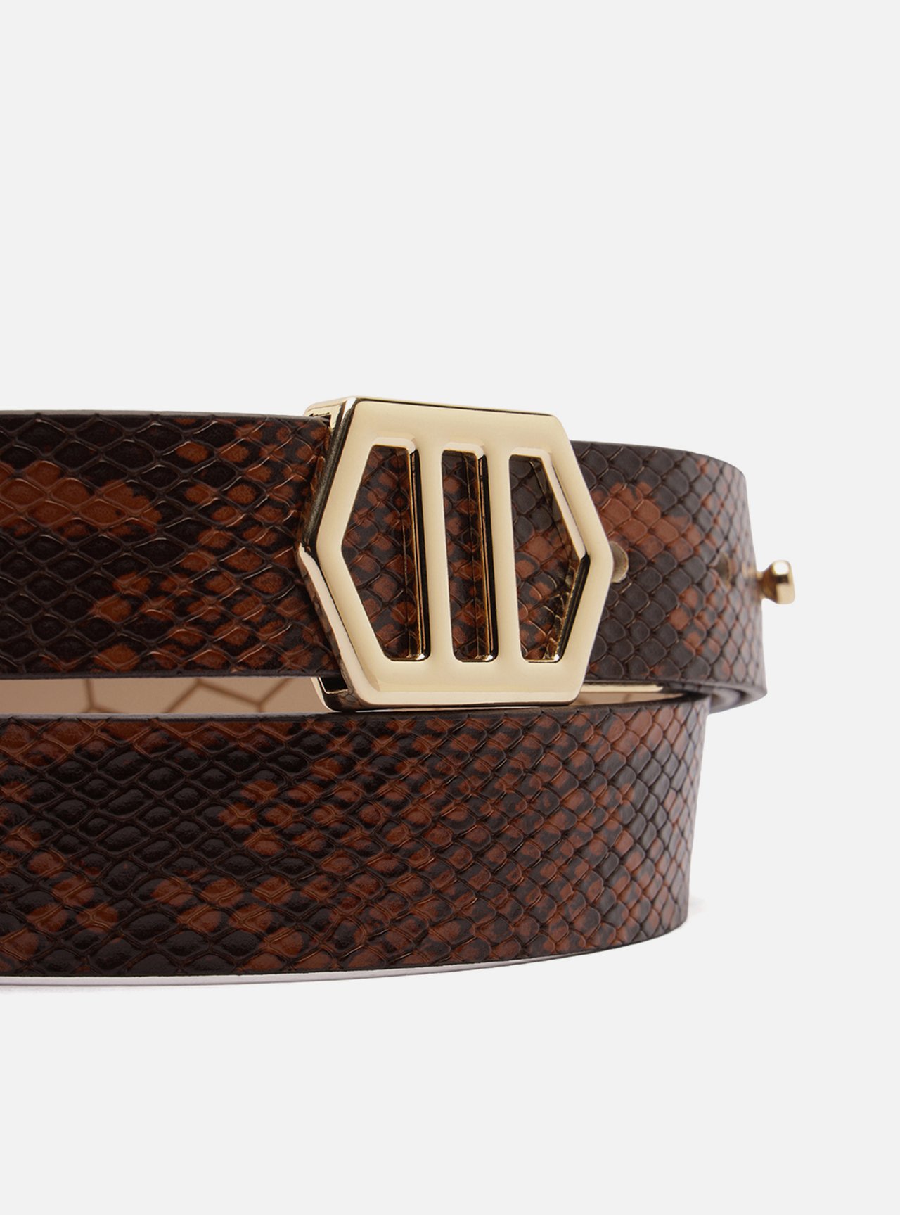 Cinto Marrom Snake Médio Fivela Hexagonal — foto 4