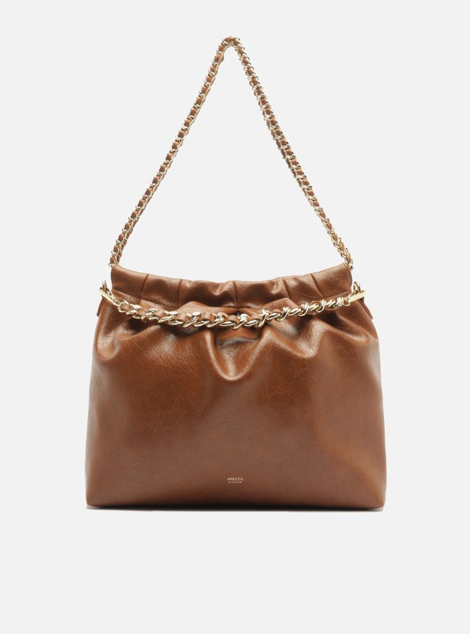 Bolsa Hobo Marrom Envernizada Grande Corrente
