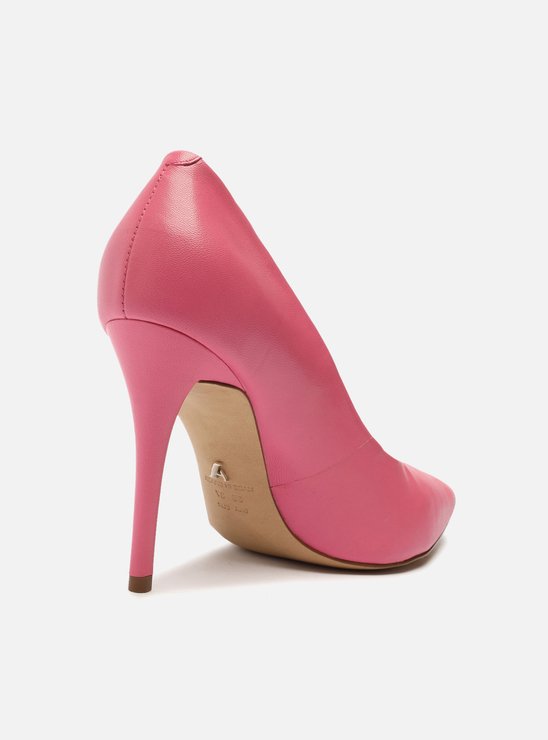 Scarpin Rosa Couro Salto Alto Fino