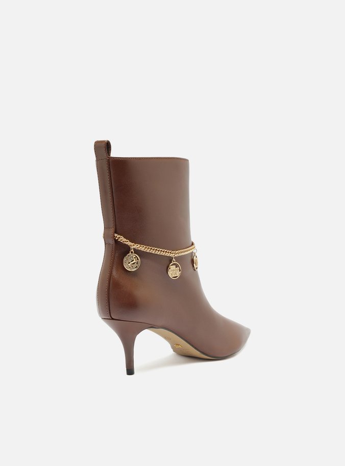 Bota Marrom Couro Salto Fino Corrente