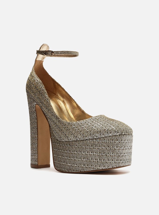 Scarpin Dourado Glam Meia Pata Bico Quadrado